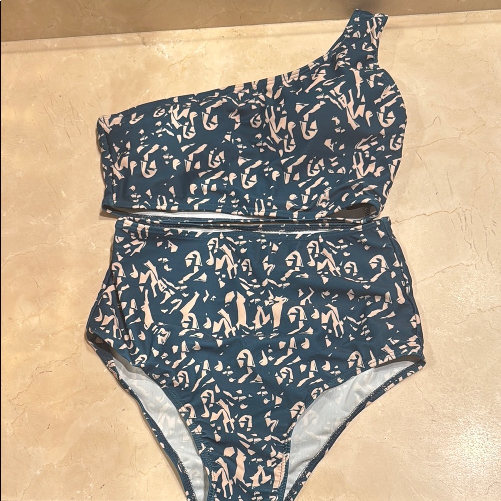 Stylish One Piece Swimsuit - Blue and Pink